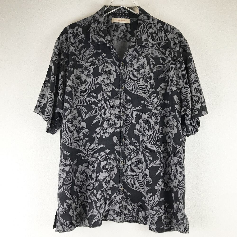 Tommy Bahama 100% Silk Floral Hawaiian Short Sleeve Button Front Shirt Size XL